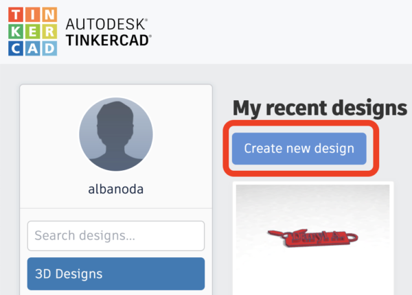 Create a new design on TinkerCAD